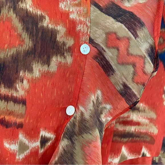 CHAPS DENIM VINTAGE STYLE ORANGE/BROWN SHORT SLEEVE TOP/BLOUSE W/FRONT RUFFLE, L - Picture 10 of 12